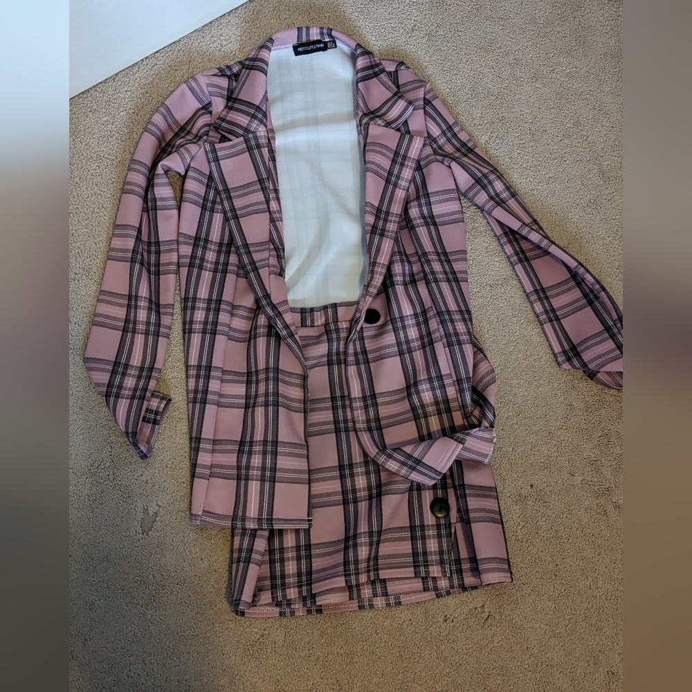 PrettyLittleThing Pink Plaid Skirt Set